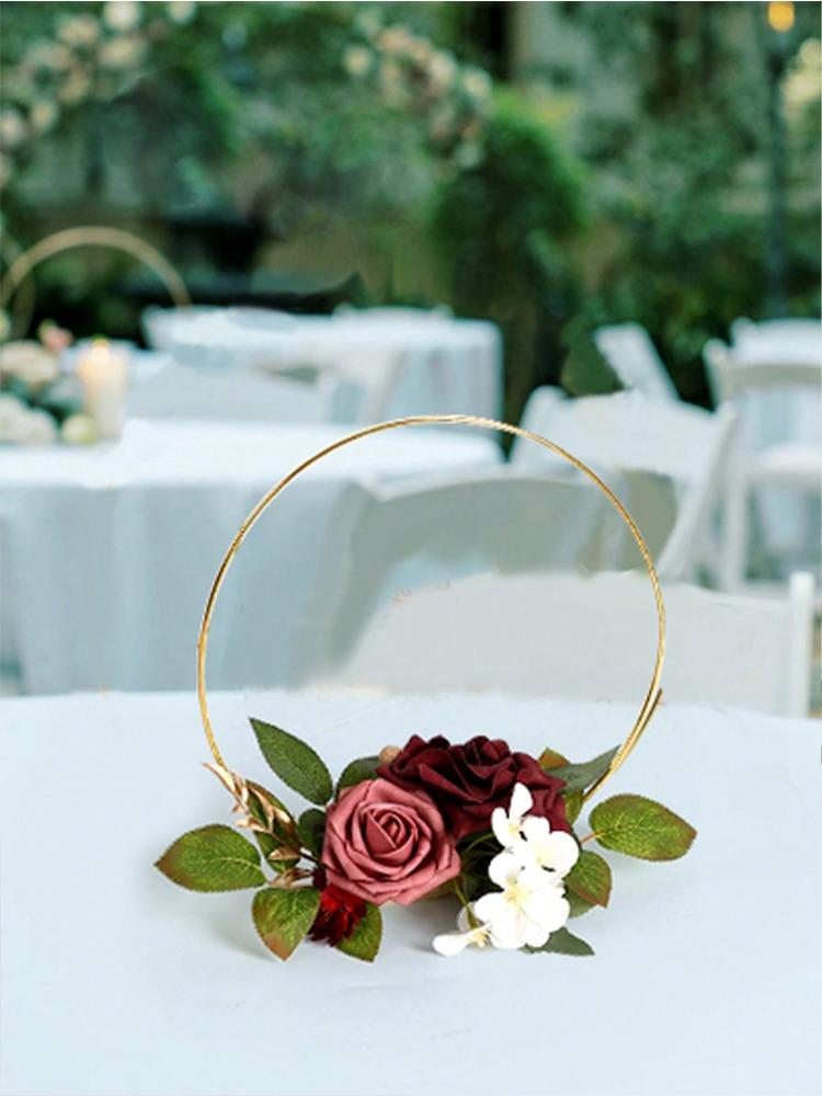 3PCS Artificial Flowers Wedding Wreath Floral Artificial Roses Centerpieces for Sweetheart Table Head Table Ceremony Reception Wedding Decorations