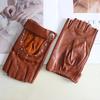 New Women's Sheepskin Half Finger Gloves Thin Style Unlined Rivet Style Colored Genuine Leather Driving Gloves