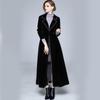 Women's Coat Winter Women Vintage Notched Collar Wrap Black Velvet Maxi Coat Thick Warm Long Trench Coat Outwear