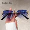 Fashion Rimless Cheetah Decor Sunglasses Gradient Uv400 Double Bridge Sun Glasses Eyewear For Women & Men