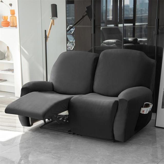 1 2 3 Seater Velvet Recliner Sofa Cover Elastic Split All -Inclusive Sofa Slipcovers Lounge Armchair Covers With Side Pocket