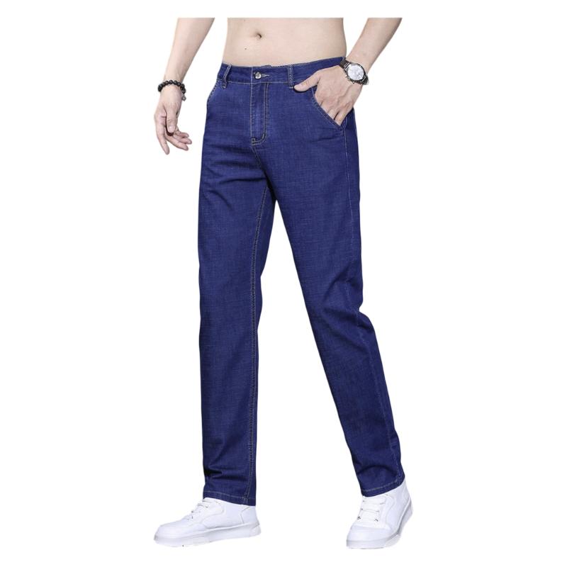 PLAYBOY Men's Denim Jeans Ice Silk Summer Casual Pants Straight Loose High-end Trendy Thin Trousers