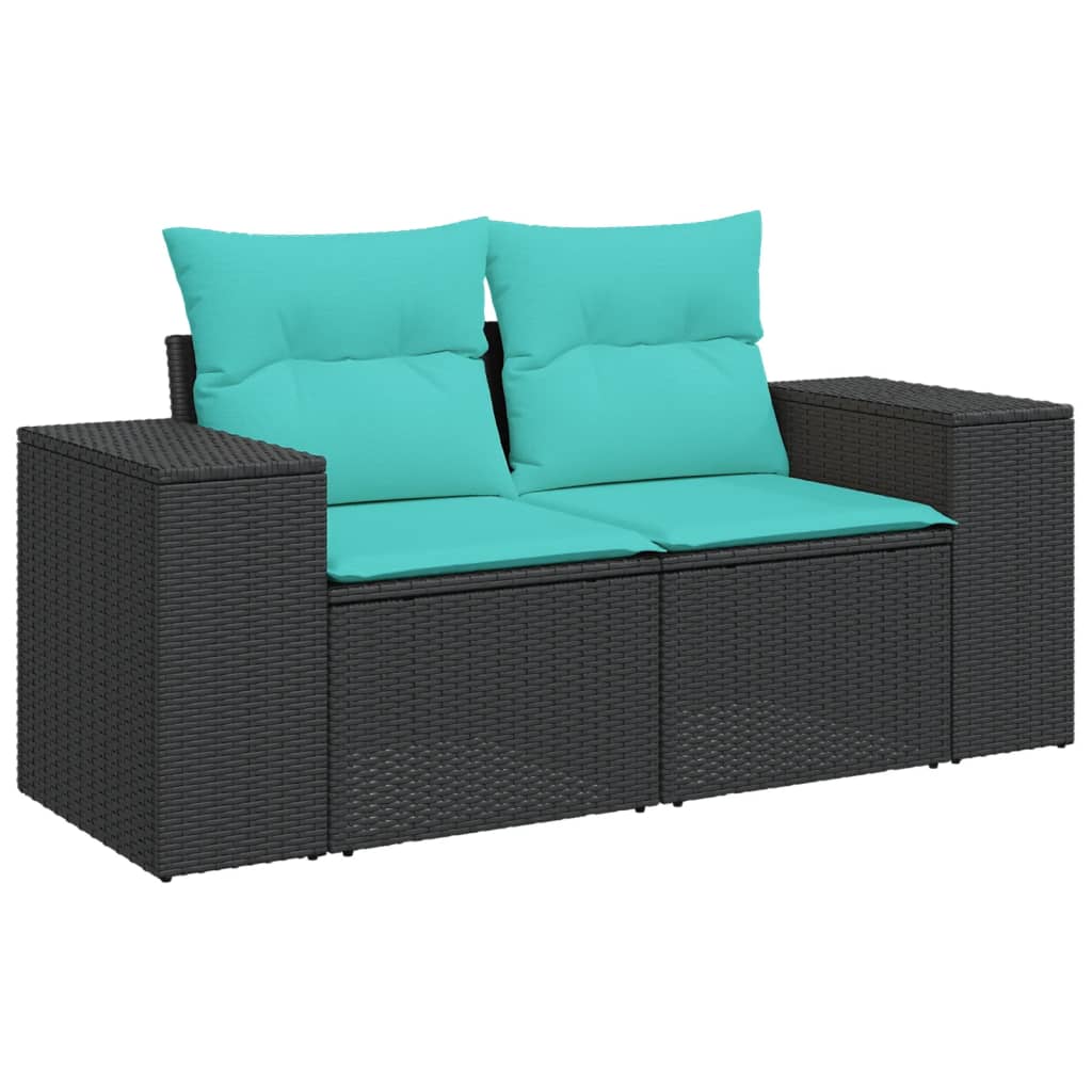 7 Piece Garden Sofa Set with Cushions Black Poly Rattan