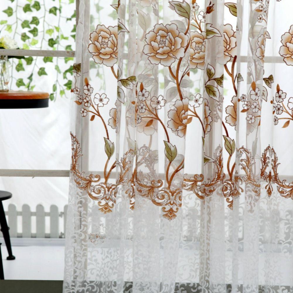 Gauze Peony Tulle Curtain Elegant Transparent Curtain Modern Sheer Curtains  Home Decoration