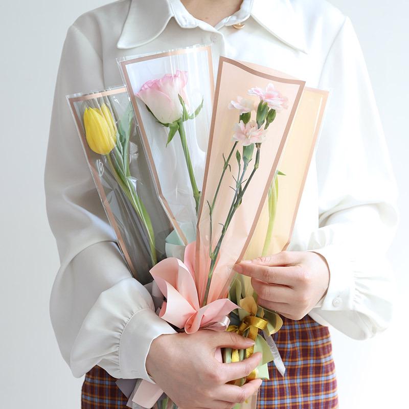 Valentine's Day Transparent Waterproof Flower Bag for Single Bouquet