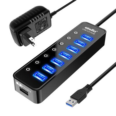 Atolla USB 3.0 Хаб с 7 USB-портами + 1 Порт для зарядки, Расширение USB, Питание от сети/Шины [USB 3.0 Хаб с независимым выключателем, Адаптер переменного тока 5 В/4 А,