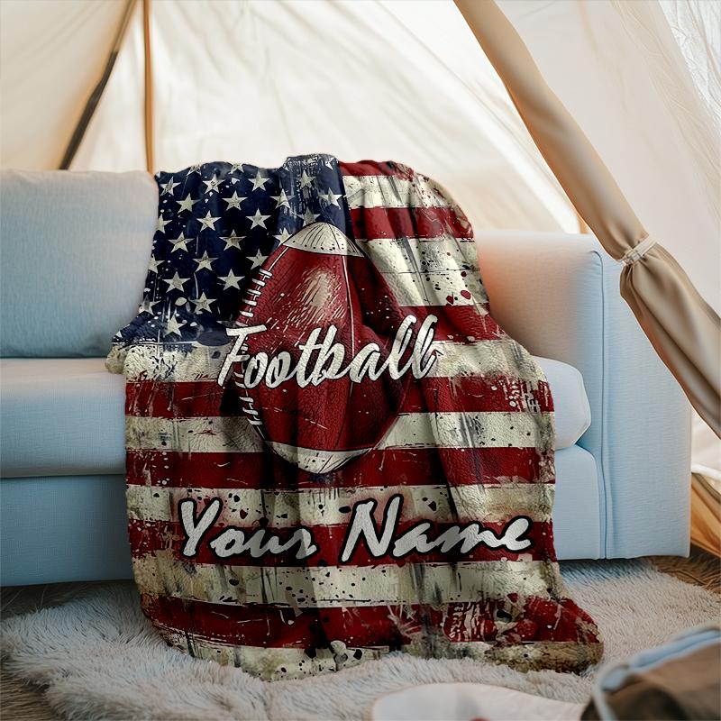 1PC Custom Name American Football Pride outdooor Flannel blankets Patterns Throw Blanket All-Season Soft Gift for Couch, Bed, Camping gifts