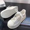 Little White Shoes Women's Summer Single Net 2025 New Soft Leather Shell Head Thick-soled Breathable Mesh Yarn Showing Feet Small Casual Board Shoes