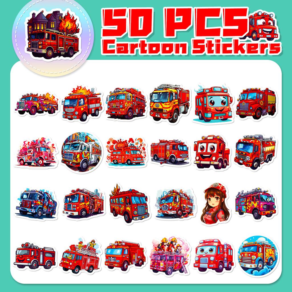 50 Fire Truck Stickers Children'S Cartoons Fire Truck Stickers Kindergarten Early Education Skateboard Stickers