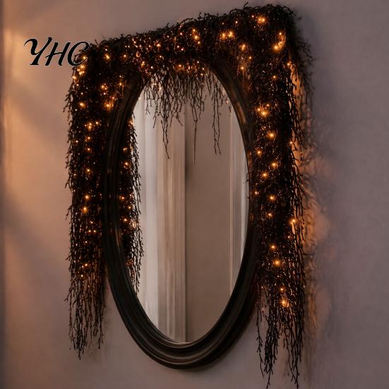 Horror Atmosphere Seasonal Ornaments Halloween Lighted Creepy Vine Garland with LED Light, Waterproof Faux Black Branch Spooky Decoration for