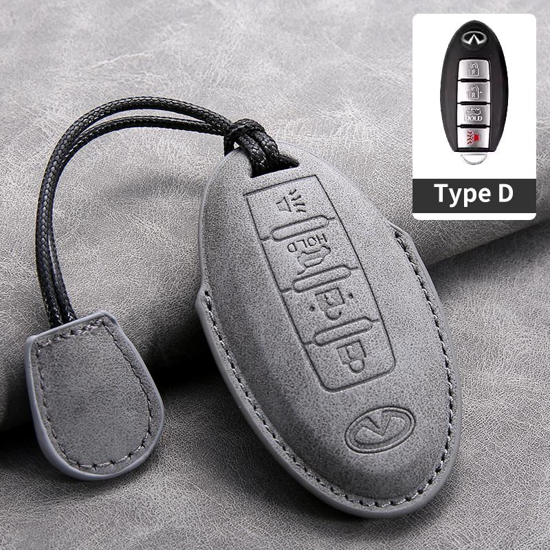 Leather Car Key Cover Case for Infiniti Q50L QX50 QX60 QX55 Q70 Q70L Q30 QX30 QX70 ESQ XQ80 XQ60 Q60S Car Key Rope Keyring