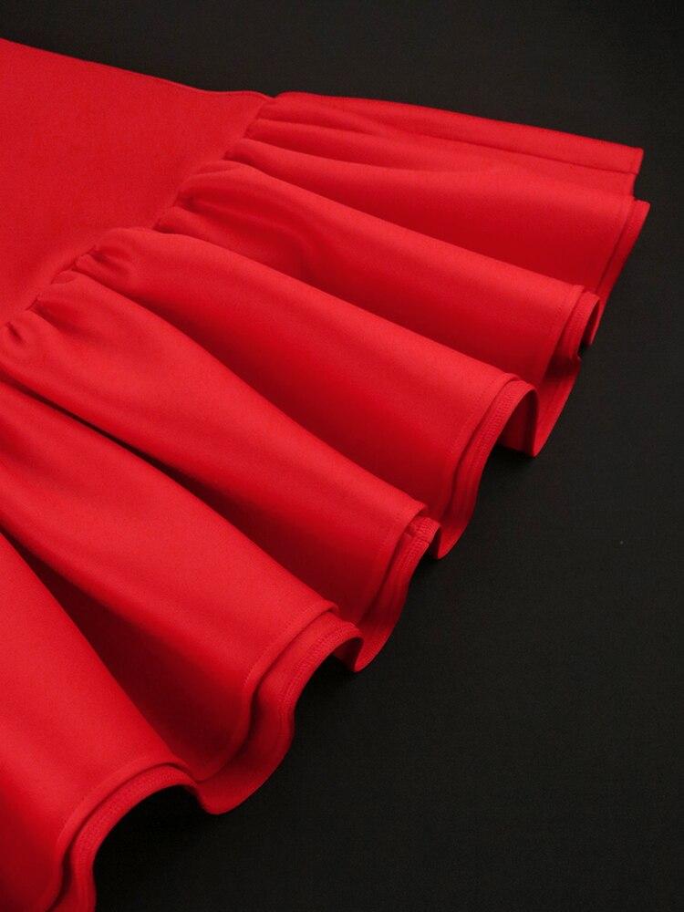 AOMEI Красные платья трапециевидной формы с V-образным вырезом и пышными рукавами с высокой талией, плиссированные длиной до колена, вечерние клубные наряды для выпускного вечера, вечерние платья