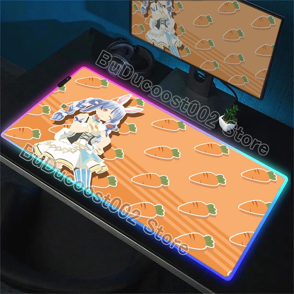 RGB Glowing Hololive Usada Pekora Mousepad Laptop Anime Girl Kawaii Table Mat Non-Slip Office Keyboard Mouse Pad Large Mouse Mat
