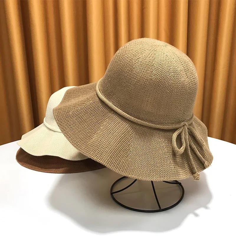 WTEMPO Women Summer Washable Foldable Hats Korean Style Solid Color Sun Protection Hats Vacation Beach Seaside Versatile Large Brimmed Cool Hats