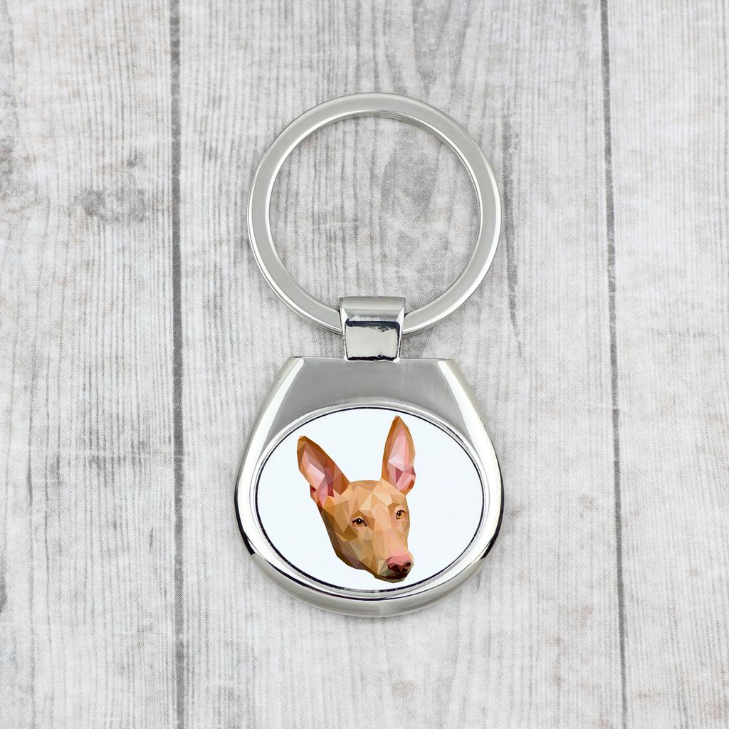 Pharaoh Hound, Kelb tal-Fenek - Geometric Keychain with a Photo and the Inscription Art-Dog