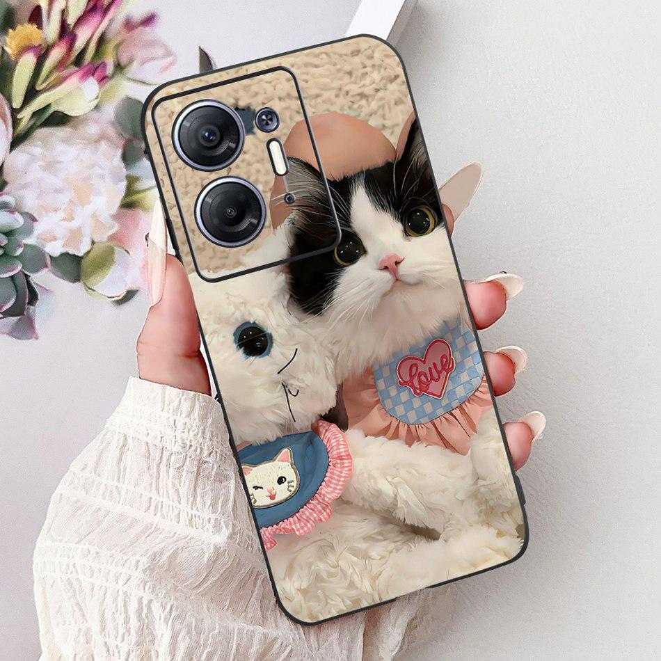 For Infinix Hot 30 5G Elegant Butterfly Cat Printed Phone Case For Infinix Hot30 5G X6832 Black Silicone Soft TPU Cases Bumpers