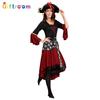 Halloween Masquerade Cosplay Pirates of the Caribbean Pirate Costume Female Red Dress Black Vest Pirate