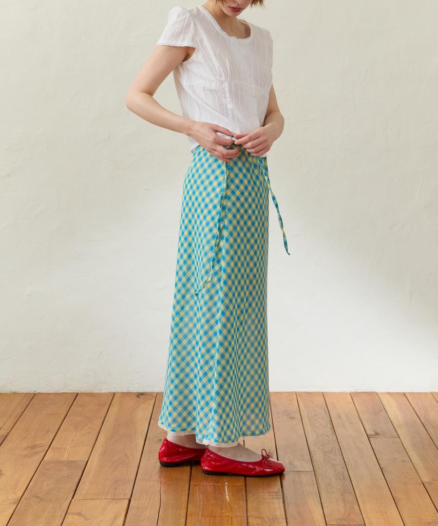 Wioi Check Lace Flared Skirt_Yellow