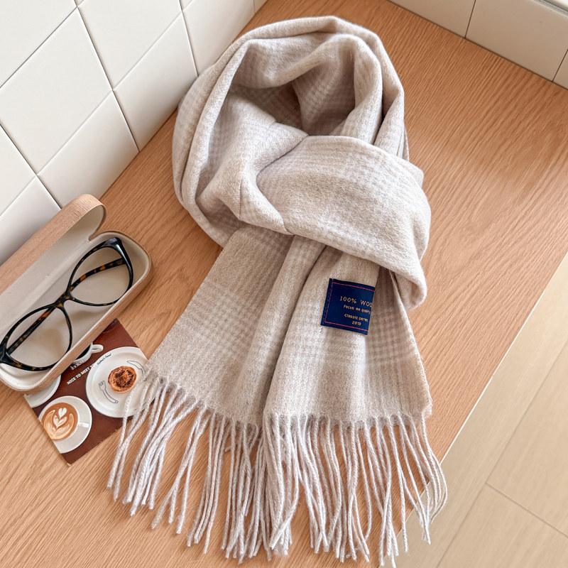 Wool scarf men's and women's winter blue plaid cashmere scarf high-end navy blue British style thickened new model