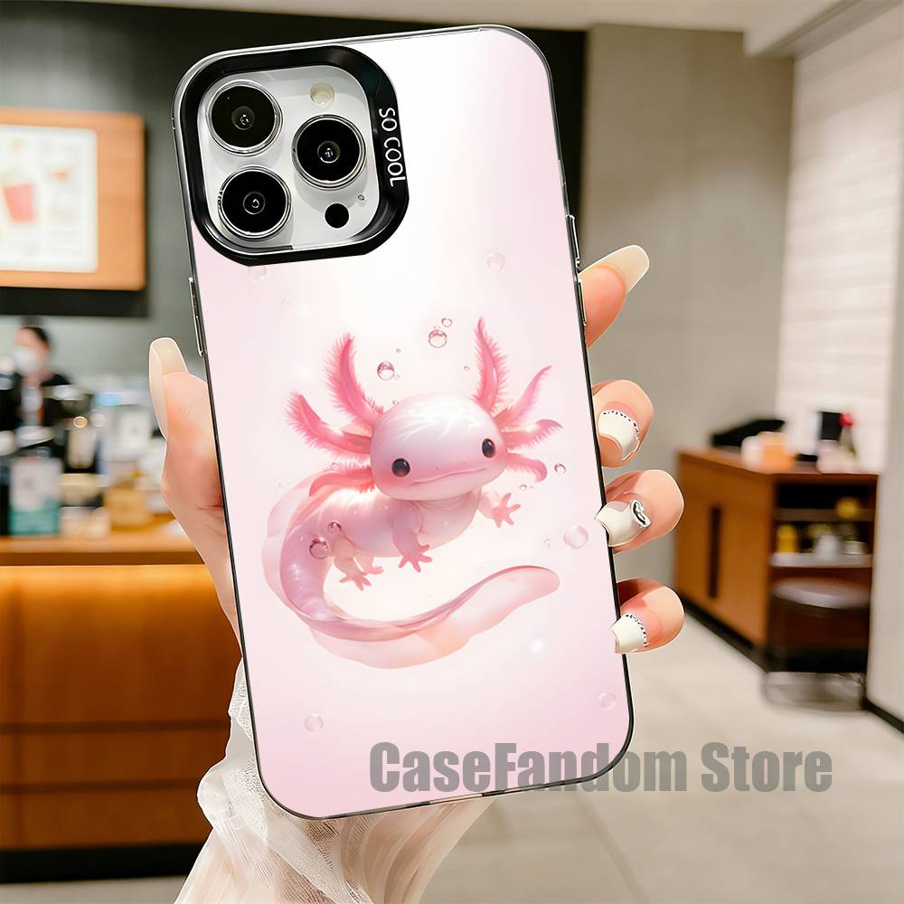 Cute Axolotl Phone Case For iPhone 17,16,15,14,13,12,11,Pro,Max,Plus,Black Matte Shockproof Cover