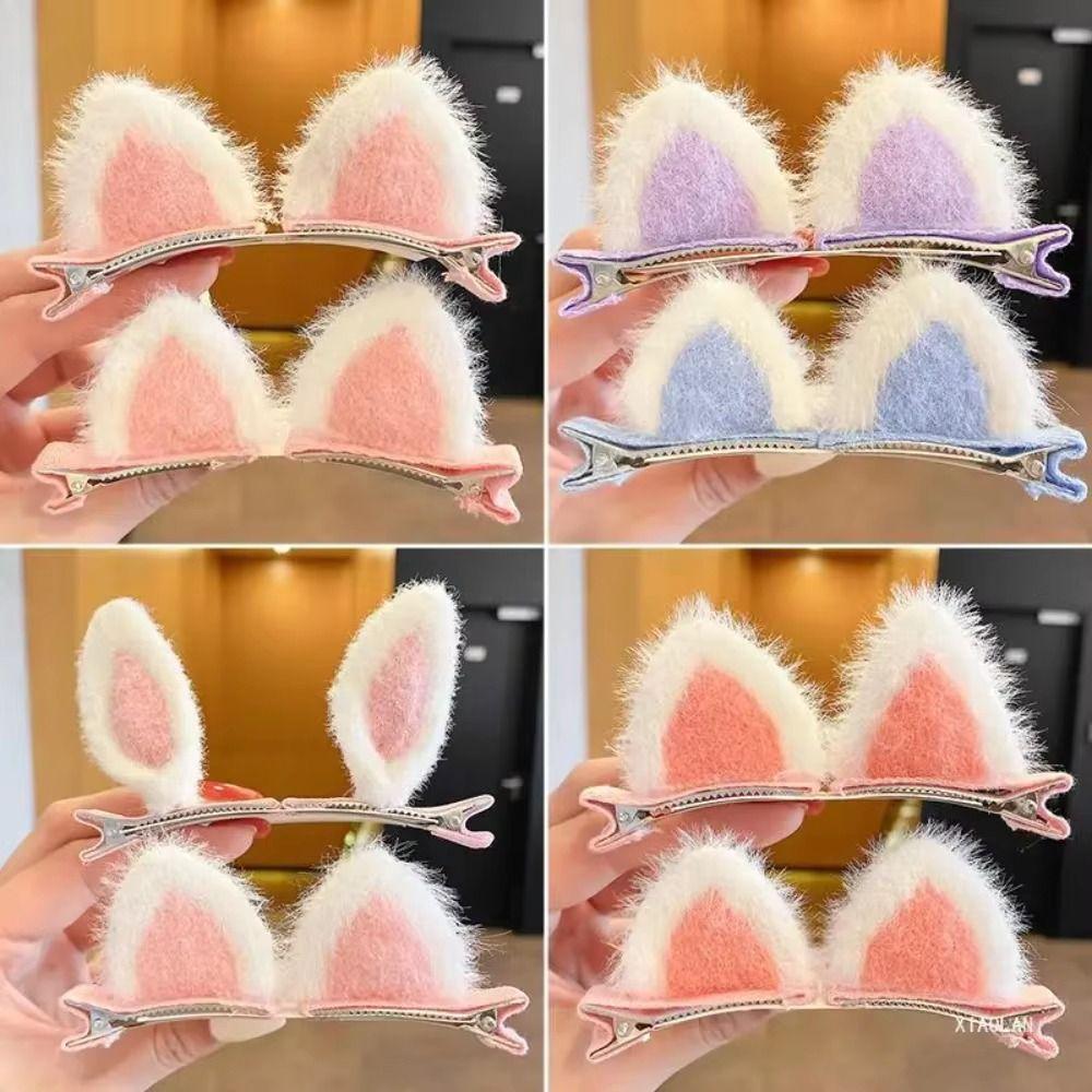5 Pairs Soft Texture Cat Ears Hair Pin Plush Material 3D Hair Pin Plush Hair Pin Daily Wear
