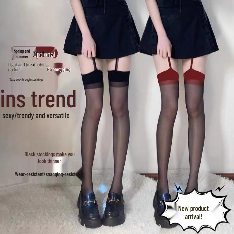 Женские сексуальные черные кружевные чулки до бедра с подвязками и вырезом с цветным блоком