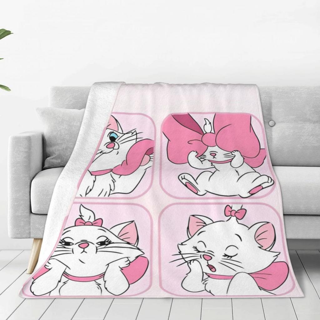 Плед Мари Кот Теплый Эстетичный Плюшевый Плед для Спальни, Самолета, Путешествий, Фланелевое Покрывало, Покрывало на Кровать