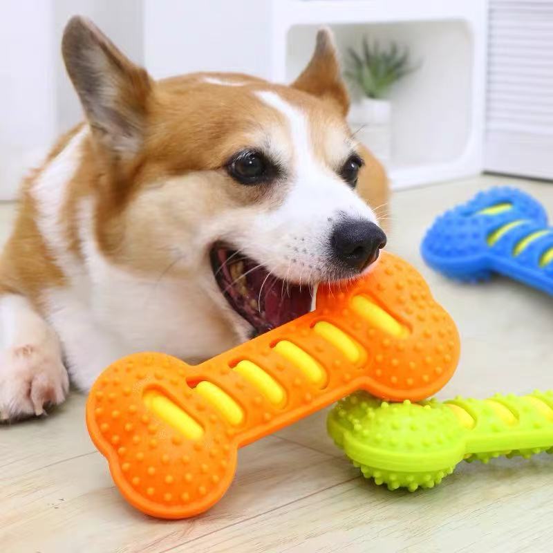 Dog Chew Toys for Aggressive Chewers, Durable Rubber Bone Teething Toy with Squeaker, Interactive Puppy Chewing Stick for Small Medium Large Dogs