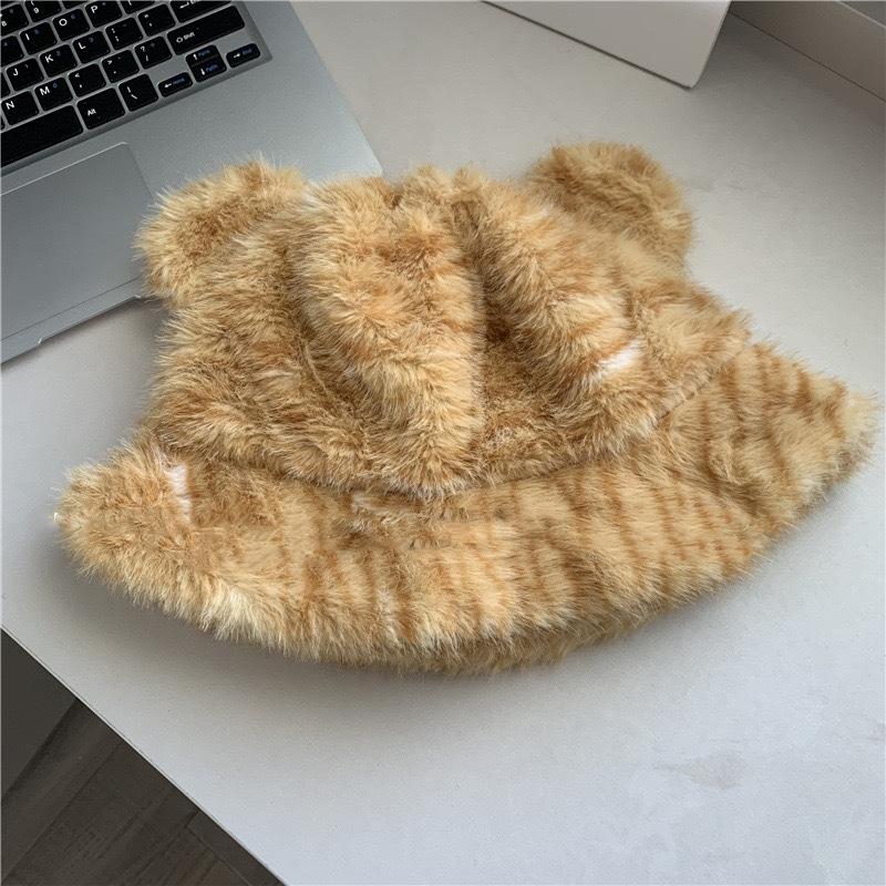 Autumn And Winter Cute Plush Leopard Hat Women's Warm Bear Fisherman Hat Neck Protection Cold Hat Cartoon Hundred Tide Hat