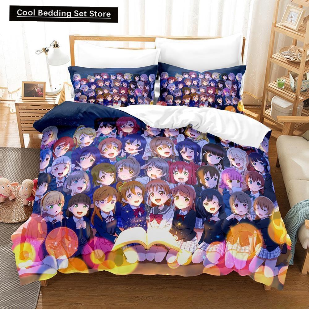 Аниме Каваи Девушки Love Live! 3D-печать Комплект постельного белья односпальный двуспальный двуспальный двуспальный комплект для взрослых и детей комплект пододеяльников