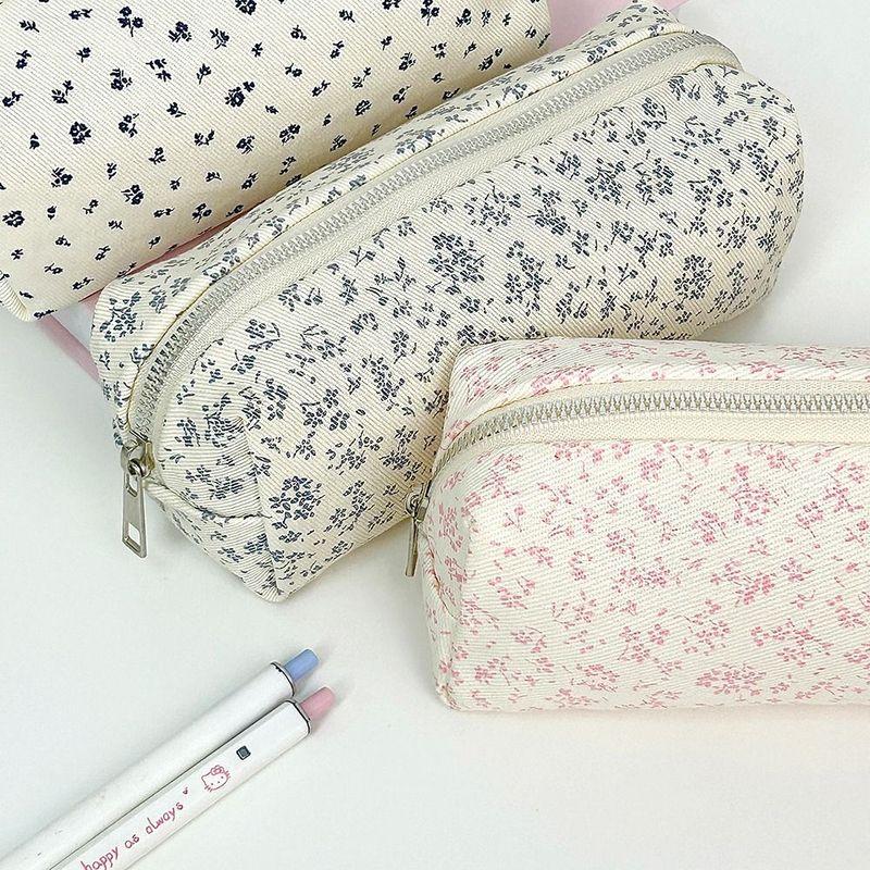 Small Fresh Floral Pen Bag Large Capacity Pencil Case Multifunctional Stationery Storage Bag Student School Organizer Supplies