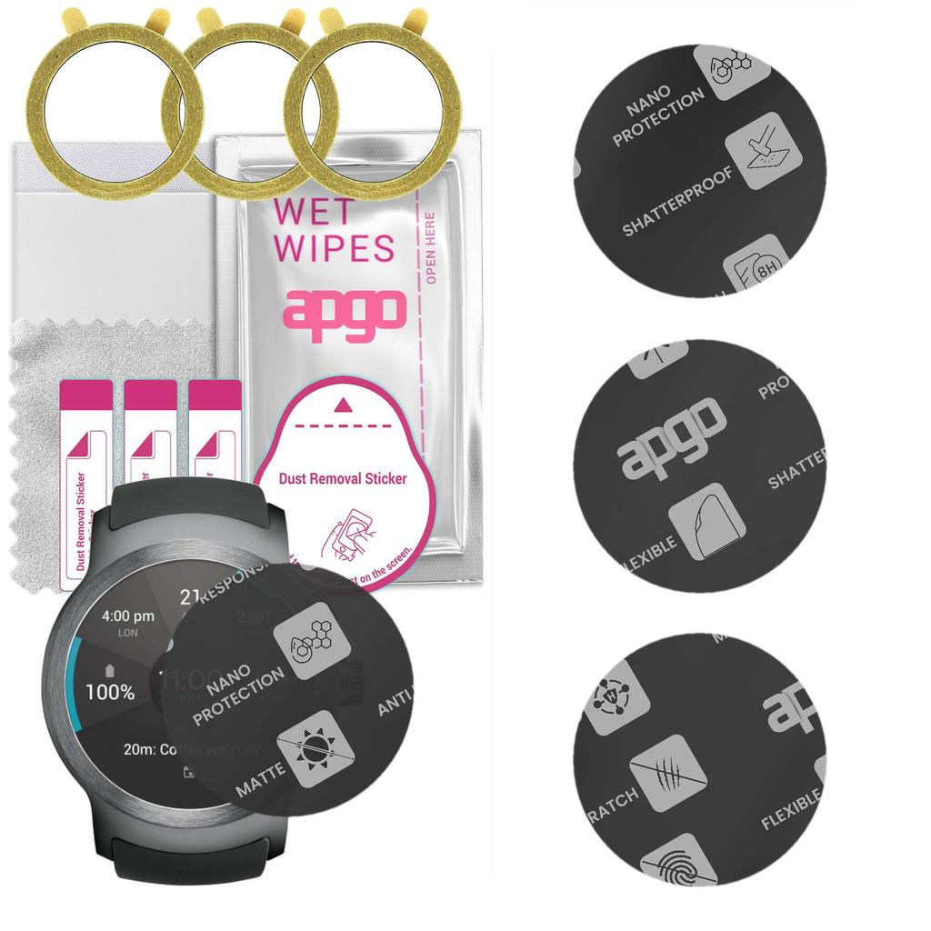 3x Apgo MATTE Hybrid Glass Screen Protector for LG Watch Sport, Tempered Glass Substitute, Non-cracking