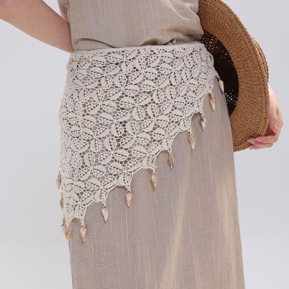 Countryside Style Tassel Knitted Triangle Scarf Bohemian Crochet Flower Scarves Women