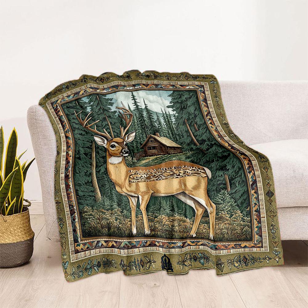 Deer In Forest Frame flannel,Lightweight,Flannel Blanket,Comfortable Blanket, Sofa Blanket, gift blankets,Holiday gift blanket Blankets