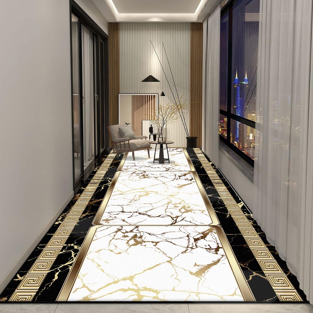 Белый Мраморный Ковер-Дорожка для Длинного Коридора Скандинавская Роскошная Декорация Гостиная Нескользящий Ковер для Прохода Холл Отеля Лестница Моющиеся Коврики