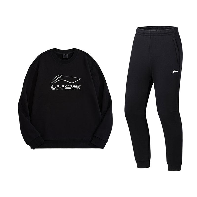 Li-Ning Повседневный пуловер с круглым вырезом и принтом букв и удобный комплект из длинных брюк мужской AWDUH43-1+AKLUA73-6