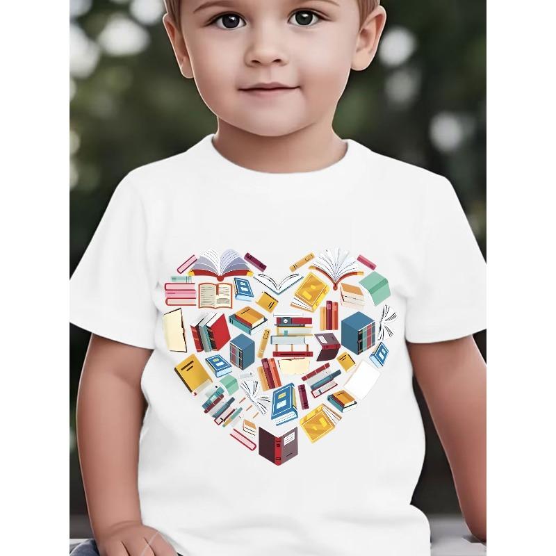 European sizes Back-To-School Season Baby Short Sleeve Children'S Cartoon Print Fun Reading Heart Pattern Comfortable Breathable Baby Summer