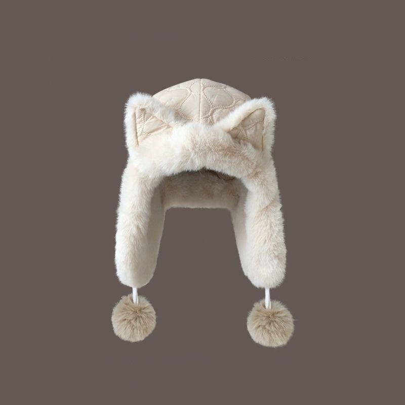 Women's Winter Plush Fox Ear Hat – Thick, Lined, Warm, Versatile, and Protective Lei Feng Style