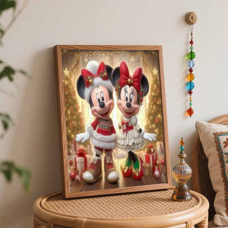 Disney Christmas Mickey Minnie Oil Paint Art Painting Kit Home Wall Decor Handmade Gift Holiday Festive Art Craft DIY Creative Present