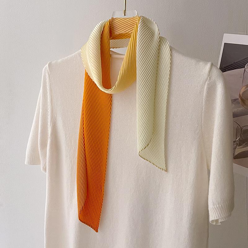 Women Pleated Head Scarf Wraps Scarves Neckerchief Bandana Solid Color