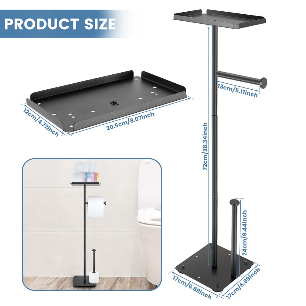 Stainless Steel Toilet Paper Stand Freestanding Rustproof Toilet Paper Roll Holder Paper Rack With Top Shelf for Home Bathroom