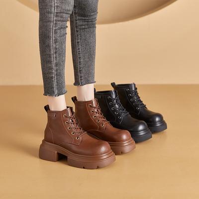 Кожаные ботинки Мартин на толстой подошве с увеличением высоты для женщин, ретро маленькие повседневные ботинки на толстой подошве, большие желтые ботинки для женщин