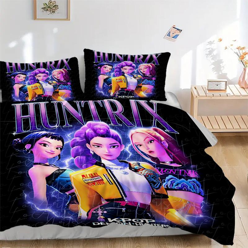 Huntrax Kpop Demon Hunters Print 3Pcs Bedding Setduvet Cover With 2 Bedropillowcase Home Birthday Gift