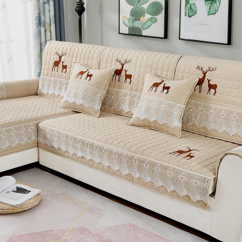 Embroidered Sofa Cushion, Non-Slip Seat Cushion for Living Room, Breathable Couch Cover, Four Seasons Universal