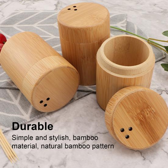Коробка для хранения зубочисток, износостойкий для дома, компактный круглый пылезащитный бамбуковый диспенсер для зубочисток, надежный удобный круглый