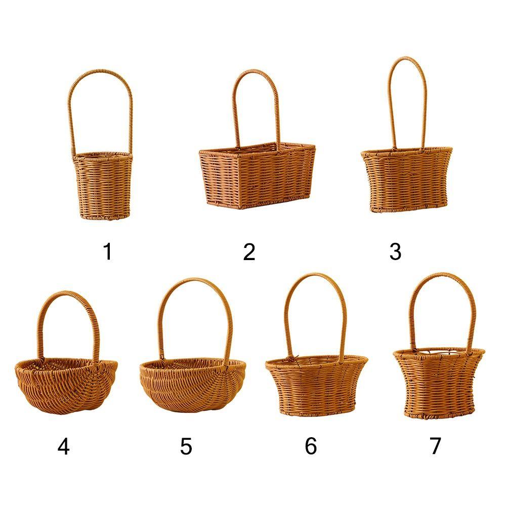 Brown Handhold Weaving Basket with Handle Hanging Basket Creative Flower Basket