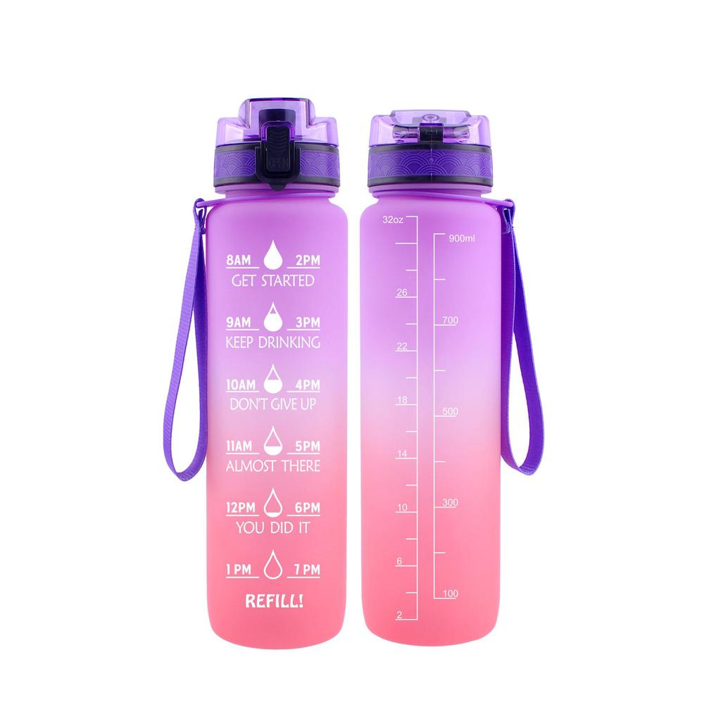 Tritan Frosted 1000ml Plastic Water Bottle with Time & Capacity Scale, Portable Handle
