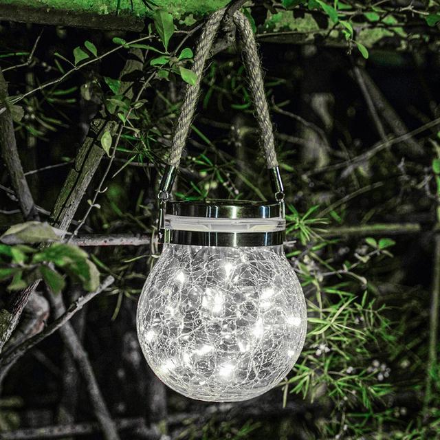 Crackle Glass Globe LED Jar Lights Garden Decor Outdoor Waterproof for Patio Yard Fence Post Deck Hanging Solar Lights