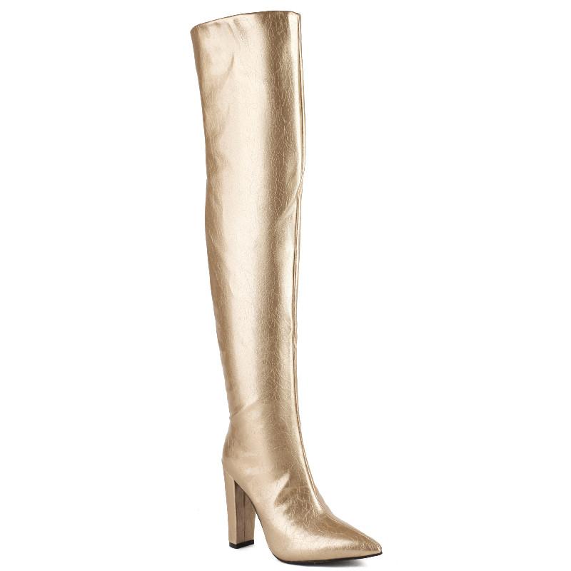 Модные сексуальные серебристо-красные высокие сапоги женские лакированные кожаные золотые белые каблуки выше колена высокие сапоги для женщин фетиш длинные туфли