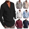 Plus Size Men's Long-sleeved V-neck Solid Color Casual Beach Shirt Men's